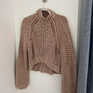Free People Tan Chunky Knit Mockneck Sweater